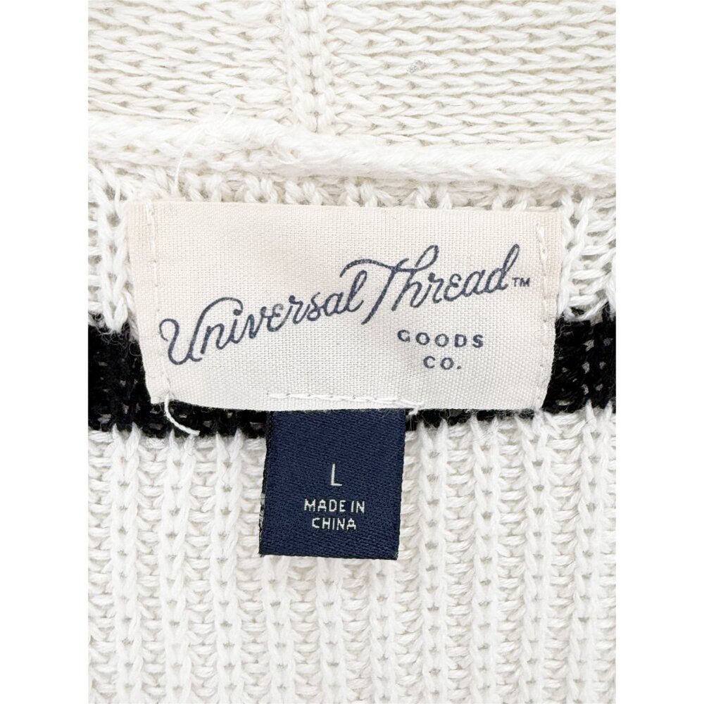 Universal Thread Size L Knit Cardigan Button Front Ivory Black Stripe - Picture 5 of 10